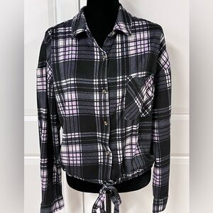 No Boundries Plaid Tie Waist Top